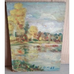 Картина, масло, Летний пейзаж, холст, 22,5х17см,  1967г., художник неизвестный